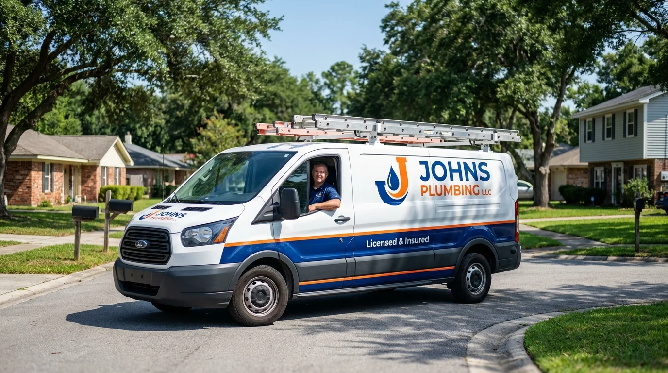 Johns Plumbing LLC service van in Laton, CA