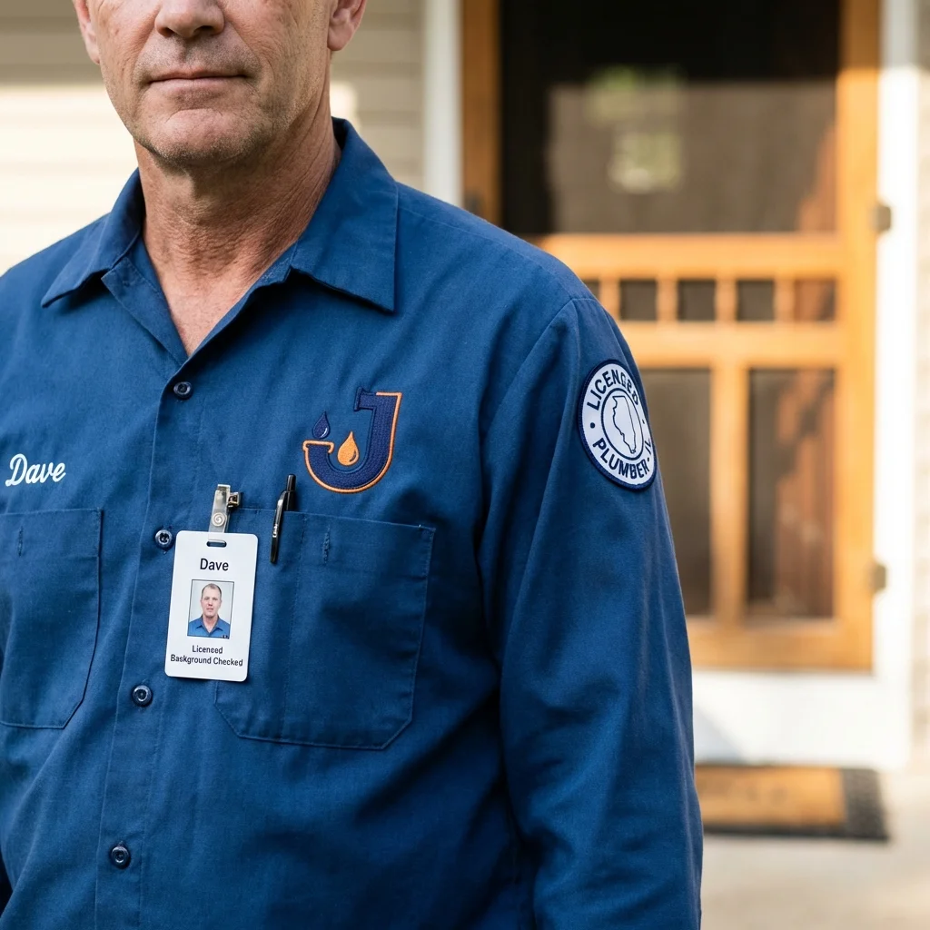 Licensed plumber showing ID badge in Laton, CA