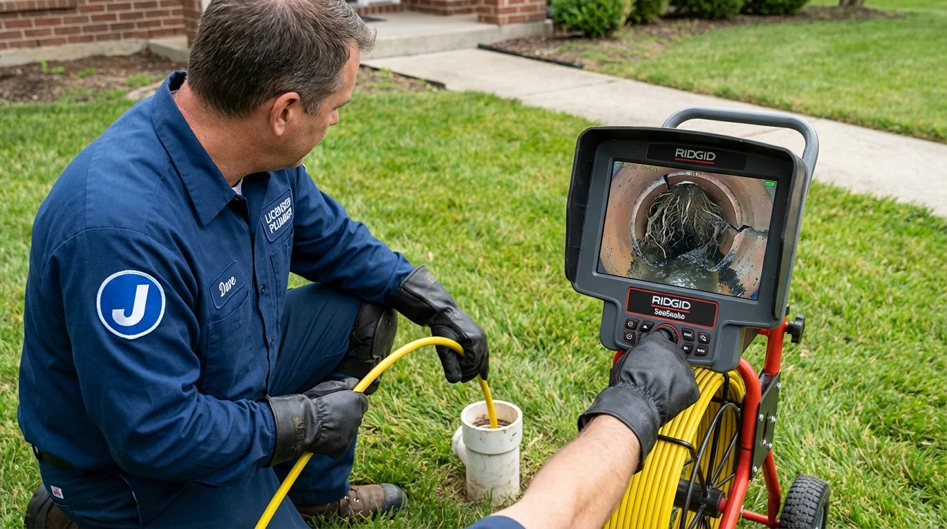 Sewer camera inspection being performed by Johns Plumbing LLC in Laton