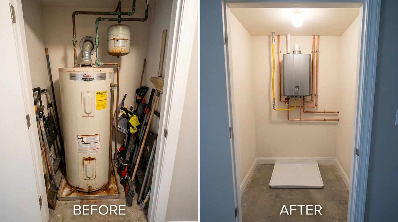 Tank water heater versus wall-mounted tankless unit comparison for Laton, CA homeowners