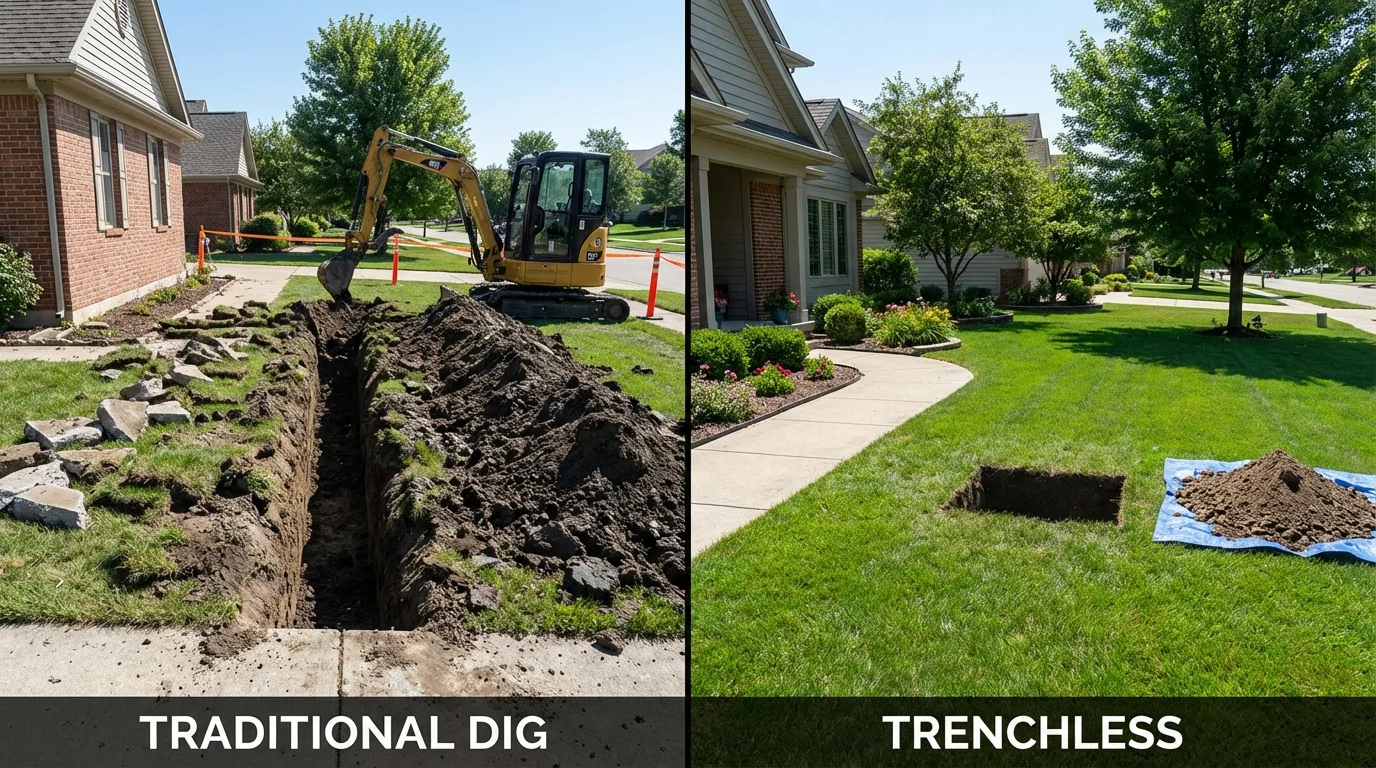 Trenchless sewer repair with minimal yard damage versus traditional excavation in Laton, CA